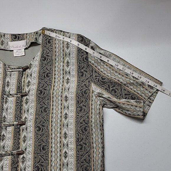 Vtg Pride & Joy Womens Size 12P Green Swirl Geometric Design Cross Over Buttons - Picture 16 of 16